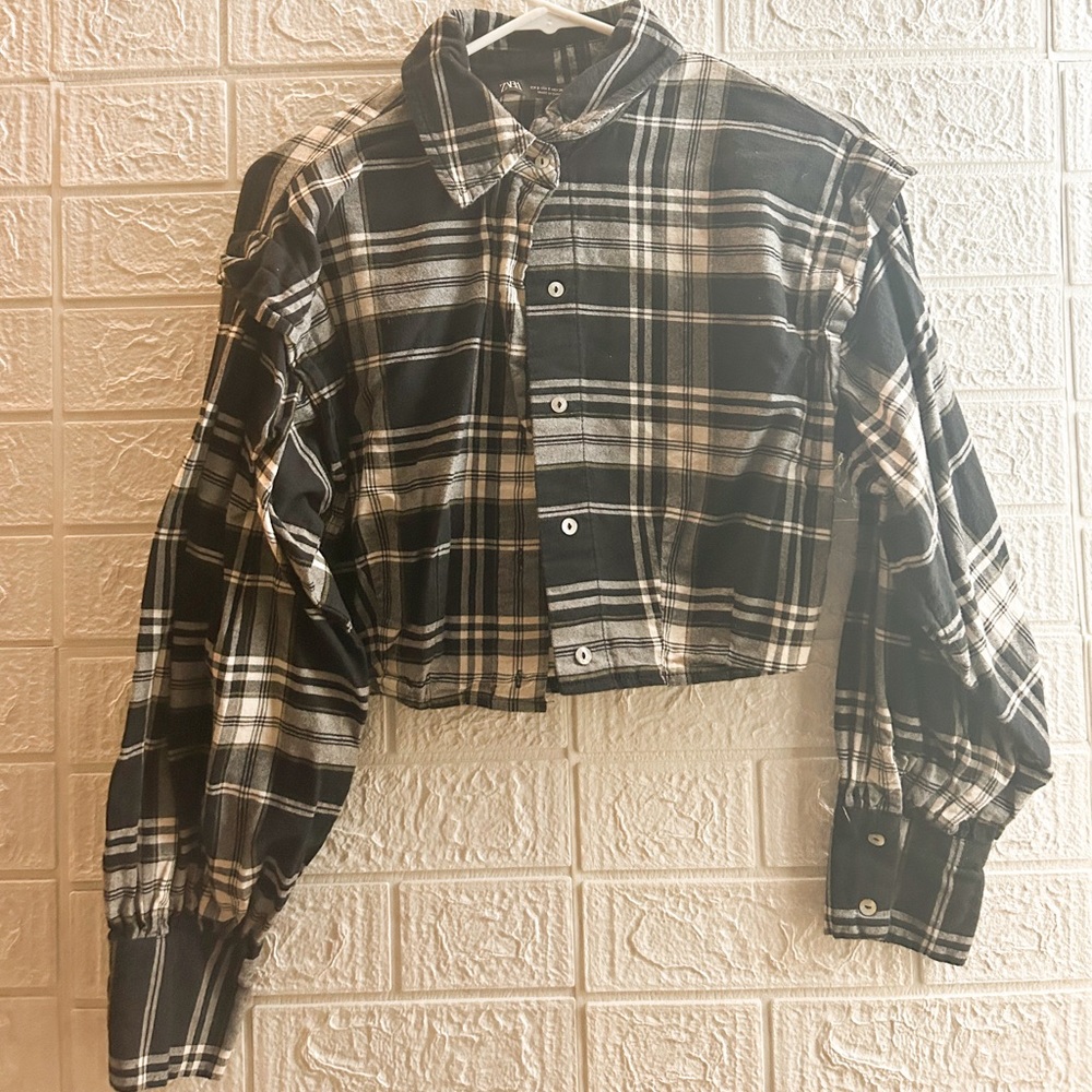Zara Cropped Flannel Plaid Shirt